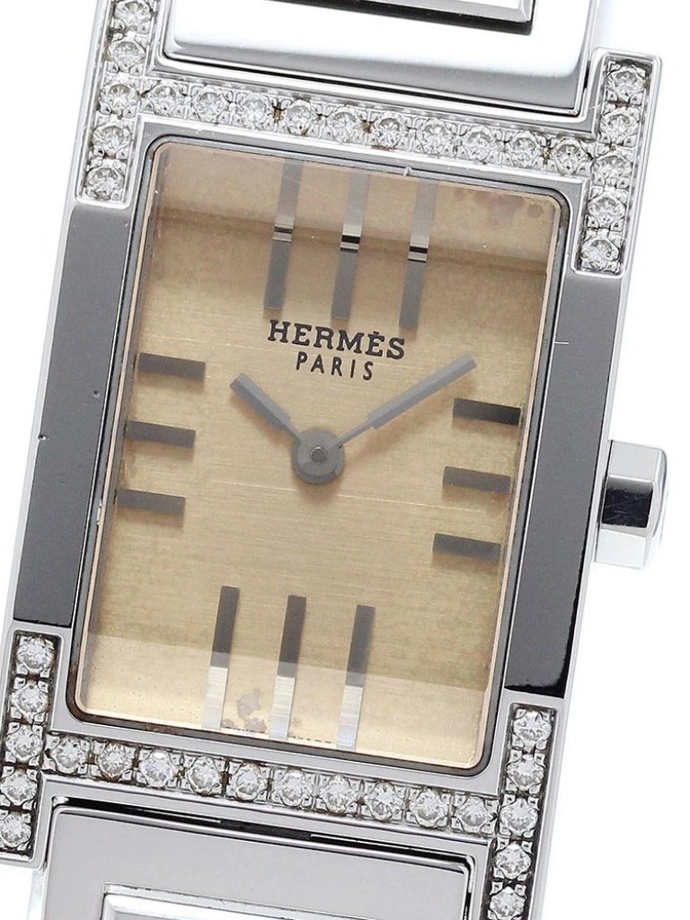 Hermes Tandem Ta1230 Diamond Bezel Orange Dial Quartz Ladies Watch902689